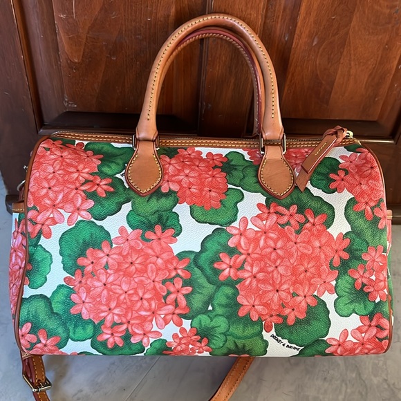 Dooney & Bourke Satchel crossbody bag genuine leather geraniums pink/red/gree - Picture 14 of 17